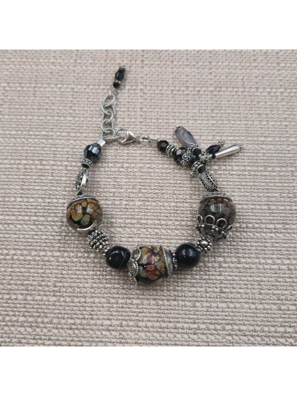 8+1 Inch Sterling Silver Artisan Lampwork Glass Bracelet B1202